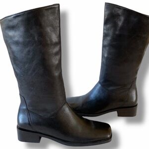 Naturalizer Vintage leather boots, pull on, black, square toe box and heel, sz 7